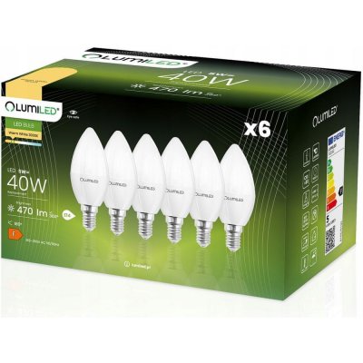Lumiled 6x LED žárovka E14 svíčka 5W = 40W 470lm 3000K Teplá bílá 180°