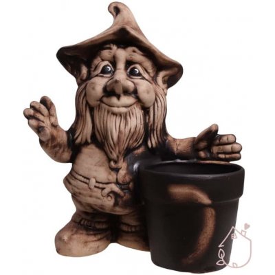 Zahradní trpaslík s květináčem hnědý – Zboží Dáma