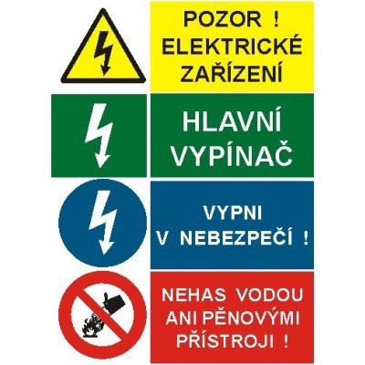 Pozor!Elektrické zařízení / Hlavní vypínač / Vypni v nebezpečí! | Samolepka, A6 – Hledejceny.cz