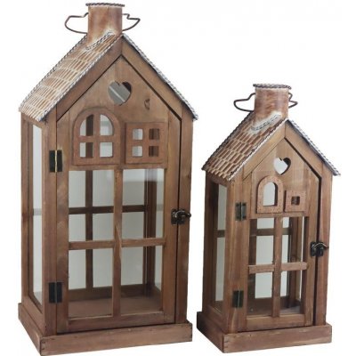 Dřevěná lucerna, S/2 D7089 – Zboží Dáma