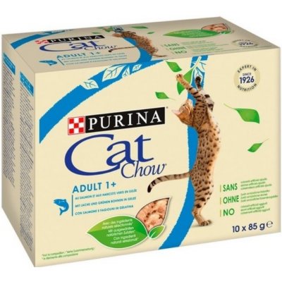 Purina CAT CHOW Adult Losos a zelené fazolky v želé 10 x 85 g