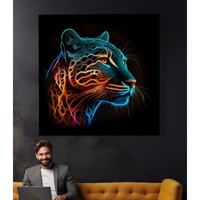 Obraz na plátně - Barevná puma Oheň Voda FeelHappy.cz Velikost obrazu: 40 x 40 cm – Zboží Mobilmania