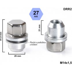 Kolová matice M14x1,5 zavřená originální Land Rover, klíč 27, DRR2 výška 51,5