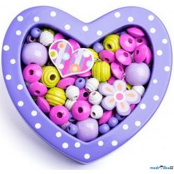 Dětské korálky Navlékací perle - Set korálků, Srdce malé fialové (Woody)