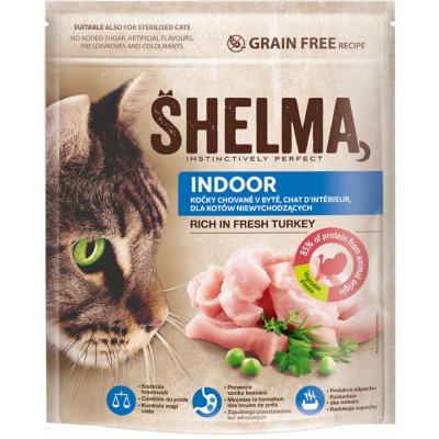 Shelma bezobilné INDOOR granule s čerstvým krůtím pro dospělé kočky 750 g