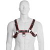 SM, BDSM, fetiš LEATHER BODY CHAIN HARNESS III ČERNÁ / ČERVENÁ