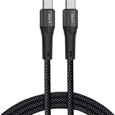 Lito KF2338097 datový Type-C na Type-C rychlé nabíjení 60 W 480 Mbps nylon 1m černý – Zboží Živě