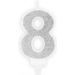 PartyDeco Svíčka na dort 8 STŘÍBRNÁ TŘPYTIVÁ – Sleviste.cz