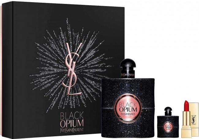 Yves Saint Laurent Opium Black EDP 90 ml + EDP 7,5 ml + rtěnka 1,3 ml pro ženy dárková sada