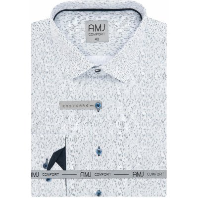 AMJ pánská bavlněná košile dlouhý rukáv modře puntíkovaná vzorovaná bílá VDBR1310 – Zboží Mobilmania