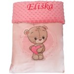 Baby v peřince Minky deka medvídek HOLKA s vyšitým jménem + polštářek – Sleviste.cz