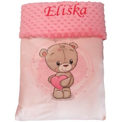 Baby v peřince Minky deka medvídek HOLKA s vyšitým jménem + polštářek – Sleviste.cz