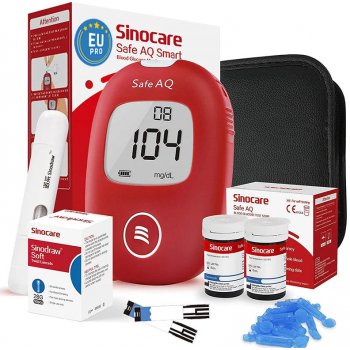 Sinocare Glukometr Safe AQ Smart, 25 proužků, 25 lancet, odběrové pero, taštička