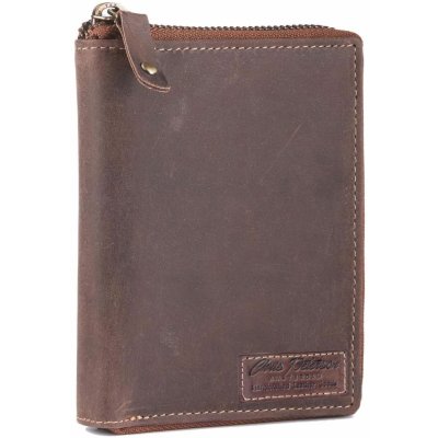 Peterson velká pánská kožená peněženka na zip vertikální nubuk raw style hnědá – Zboží Mobilmania