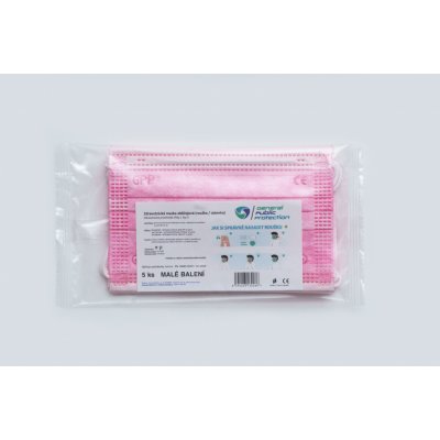 General Public Protection třívrstvá jednorázová dětská rouška růžová 5 ks – Zboží Mobilmania