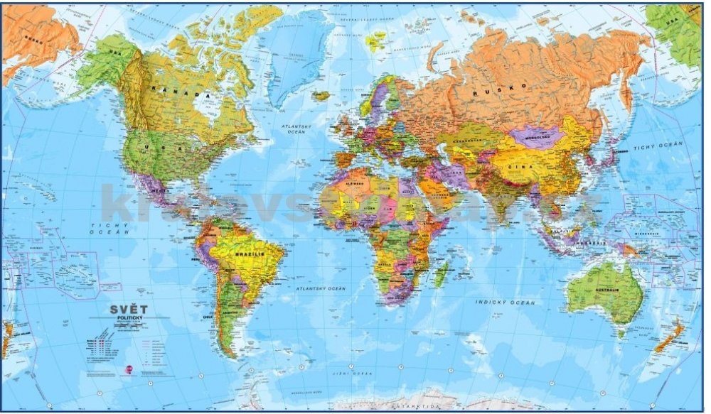 Svět - nástěnná politická mapa 195 x 120cm (ČESKY) - Magnetická mapa,  lamino, hliníkový rám | Srovnanicen.cz