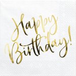 Partydeco Ubrousky Happy birthday zlaté 33x33cm – Zboží Dáma