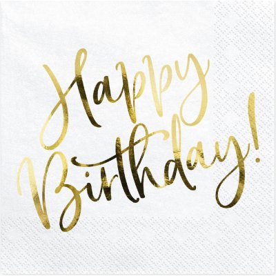 Partydeco Ubrousky Happy birthday zlaté 33x33cm – Zboží Dáma