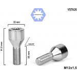 Kolový šroub M12x1,5x26 kužel s vnitřním mnohohranem, VSTA26, průměr hlavy 23 mm, výška 51,5