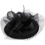 Prima-obchod Fascinátor / klobouček květ s peřím a francouzským závojem, barva 2 černá – Hledejceny.cz