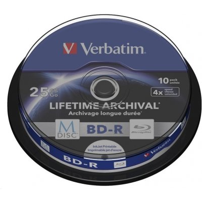 Verbatim BD-R 25GB 4x, M-Disc, printable, spindle, 10ks (43825)