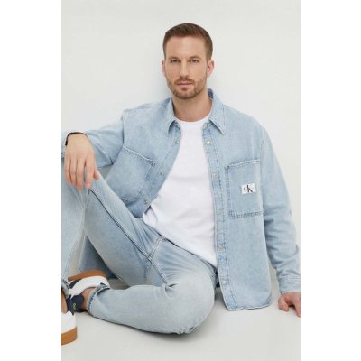 Calvin Klein Jeans pánská džínová košile regular s klasickým límcem J30J324894 modrá – Zboží Mobilmania