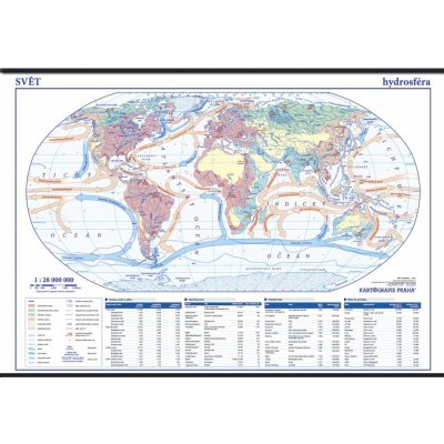 Kartografie PRAHA, a. s. Svět – hydrosféra – školní nástěnná mapa – Zboží Mobilmania