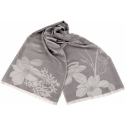 šátek šála s květy typu pashmina šedá světlá
