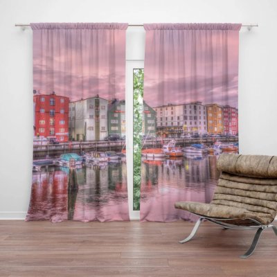 Závěsy Barevné domky na pobřeží: 2 ks - 140x250 cm - Sablio – Hledejceny.cz