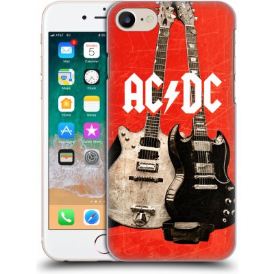 Plastové pouzdro pro mobil Apple Iphone 7/8/SE 2020 rocková skupina ACDC kytara červená (Obal, kryt na mobil z plastu Apple Iphone 7/8/SE 2020 originální kryt kapela ACDC dvě kytary červené pozadí)