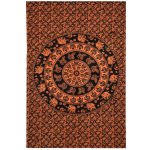 Sanu Babu přehoz na postel s tiskem Mandaly sloni a pávi oranžovo-černý 130 x 210 cm – Zboží Dáma
