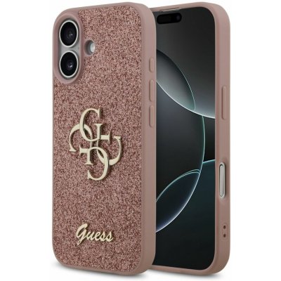 Guess PU Fixed Glitter 4G Metal Logo Zadní Kryt pro iPhone 17 Pink – Zboží Mobilmania