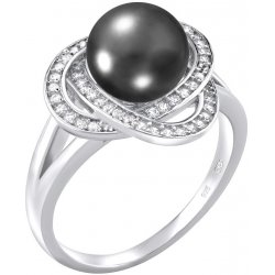 SILVEGO Stříbrný prsten Laguna s pravou přírodní černou perlou LPS0044B