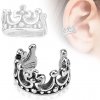 Piercing Šperky eshop falešný rhodiovaný piercing do ucha kruhová královská koruna černá patina AB30.15