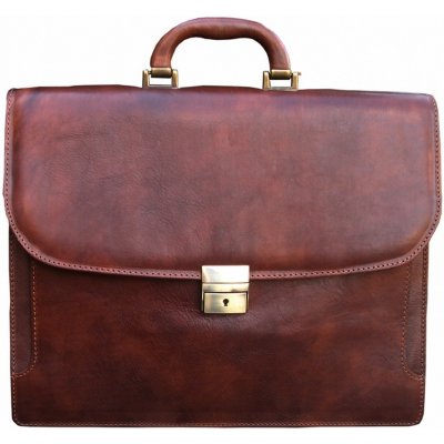 Triton kožená ručně šitá aktovka David hnědá – Zboží Dáma