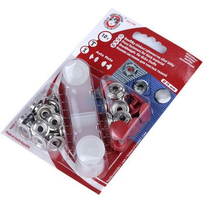 Knoflíky stiskací s kroužkem Ø15 mm na silné látky, barevný lak Varianta: 13 1975 červená, Balení: 1 karta – Zboží Dáma