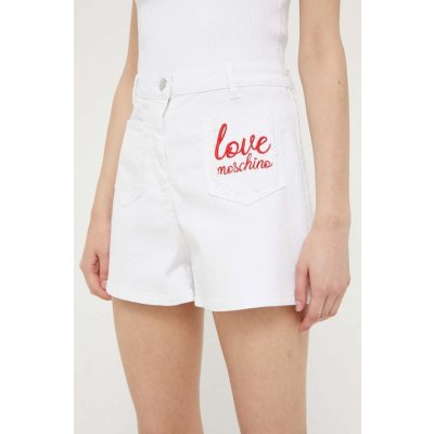 Love Moschino Džínové šortky dámské s aplikací high waist W.O.194.01.S.3981 bílá