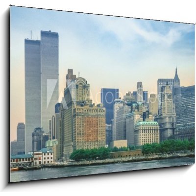 Obraz 1D - 100 x 70 cm - New York City skyline from New Jersey with World Trade Center featured as landmark of the Twin Towers. Lower Manhattan in NYC, United States. Pa