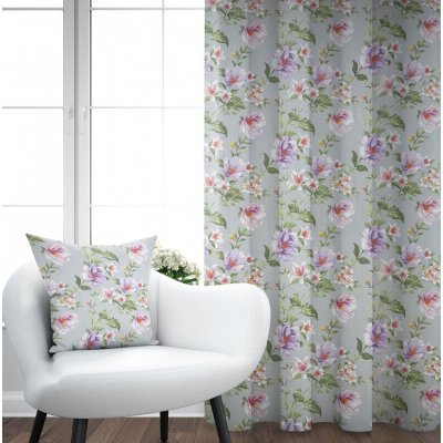 Ervi bavlněný závěs - Magnolia a lilia na šedém – Hledejceny.cz