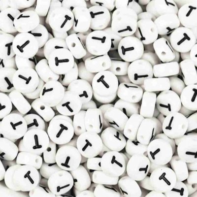 Pro Háčkování Korálek - bílá lentilka s písmenkem T 10ks – Hledejceny.cz