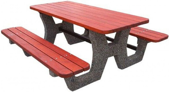 HTI Betonový parkový stůl s lavicemi Picnic Černě barevný amfibolit