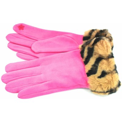Elegantní zateplené dámské rukavice ozdobené kožešinou růžová