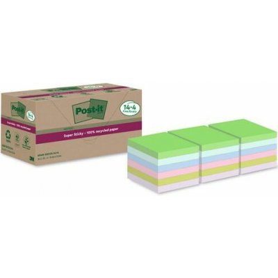 Bločky samolepicí Super Sticky Post-it® recyklované, různé barvy, 76×76 mm, 18 bloků – Hledejceny.cz