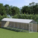 vidaXL Venkovní psí kotec se střechou stříbrný 200 x 1400 x 250 cm – Zboží Dáma