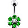 Piercing Šperky4U stříbrný piercing do pupíku barva zirkonů čirá/tm. zelená BP01014-CE