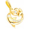 Přívěsky Šperky Eshop Diamantový přívěsek ze žlutého zlata skákající delfín malé srdce čiré brilianty S3BT506.41