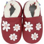 Carozoo Kožené capáčky s koženou podrážkou kopretiny Červená – Zboží Dáma