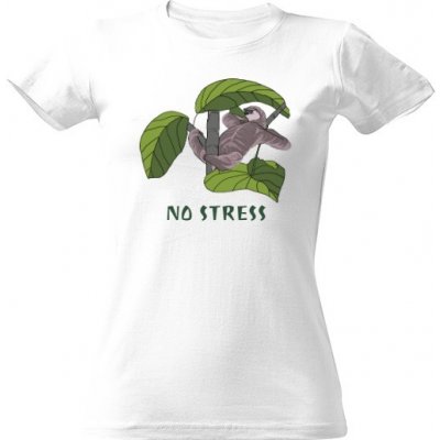 Tričko s potiskem Dámské triko Lenochod NO STRESS dámské Bílá