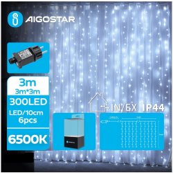 Aigostar LED Venkovní vánoční řetěz 300xLED 8 funkcí 6x3m IP44 studená bílá | AI0461