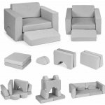 ECOTOYS Modulární rozkládací pohovka pro děti velká 2místná DIY 10 měkkých polštářů šedá ECOTOYS – Zboží Dáma